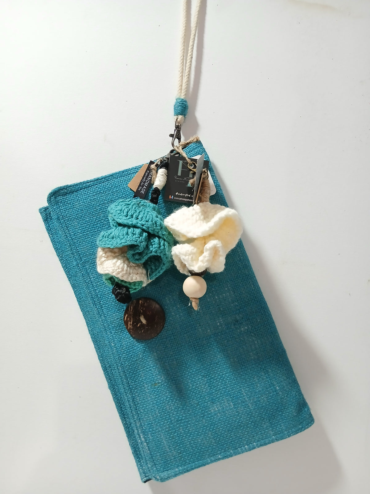 Ayanna Tropicale Handmade Clutch Purse Teal color ships internationally 
