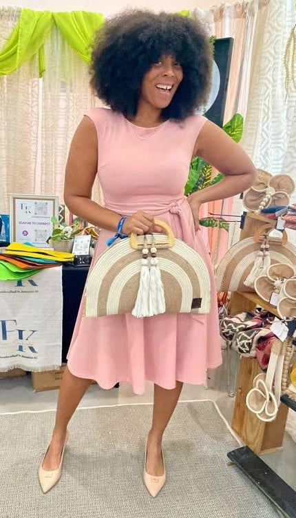 Designs By Fiona Kimberly at jamaica Diaspora event 2026 showcasing her popular Gloria handcrafted bag