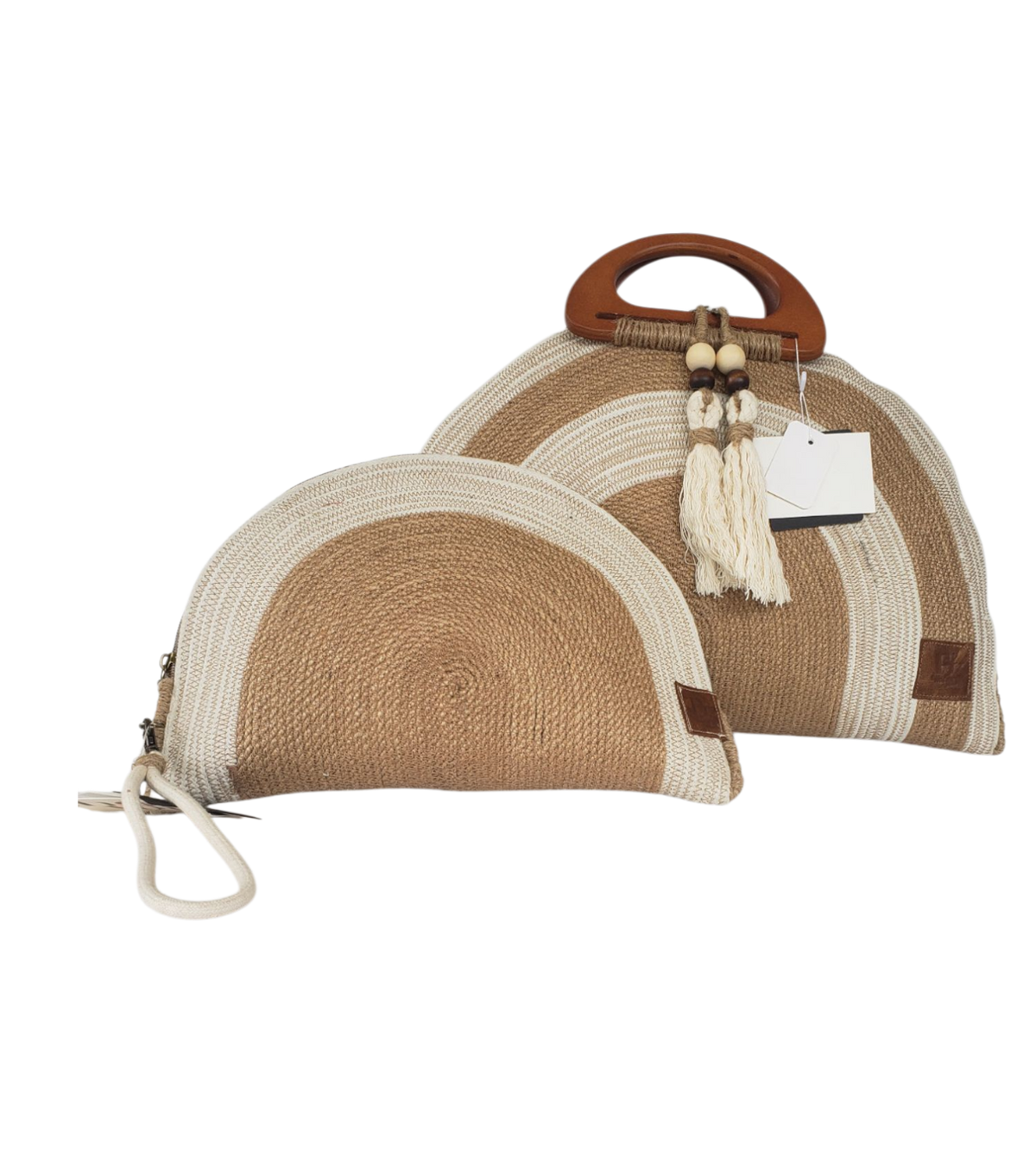 Gloria and Fifi Fan Designer artisan handbag and clutch purse.  Shop now.  Jute hand bag